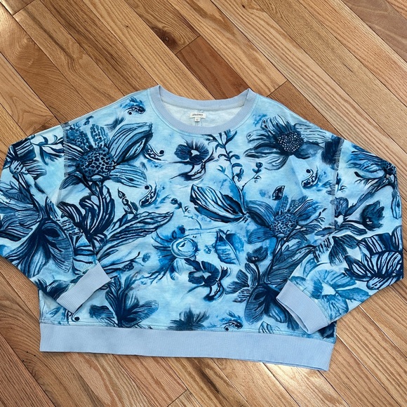 Anthropologie Pilcro Batik Printed Blue and White Floral Oversized Sweatshirt L - Picture 5 of 6